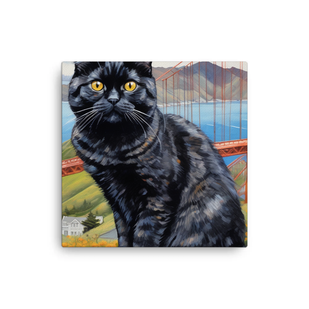 PugMug Custom Black Scottish Fold Cat Canvas
