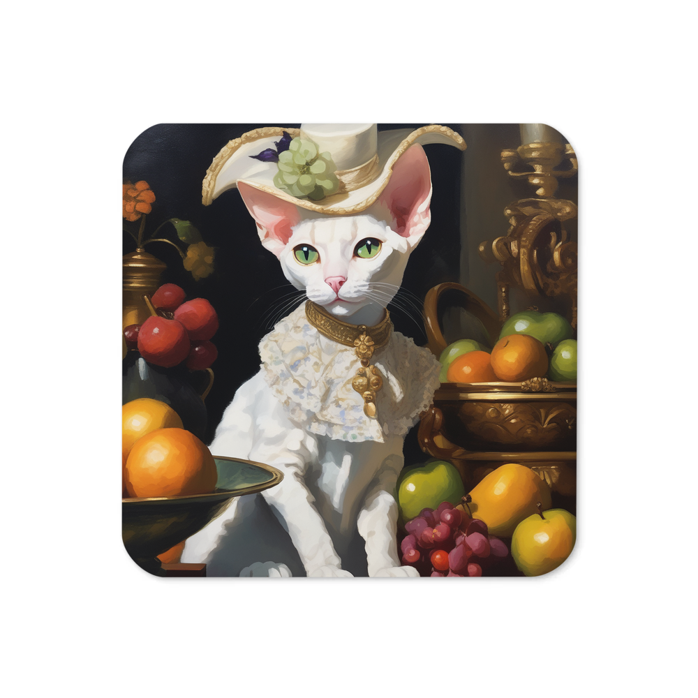 PugMug Custom White Devon Rex Cat Coaster