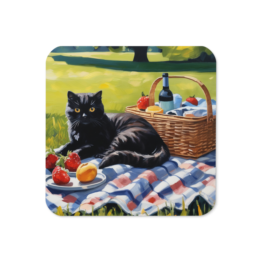 PugMug Custom Black Scottish Fold Cat Coaster