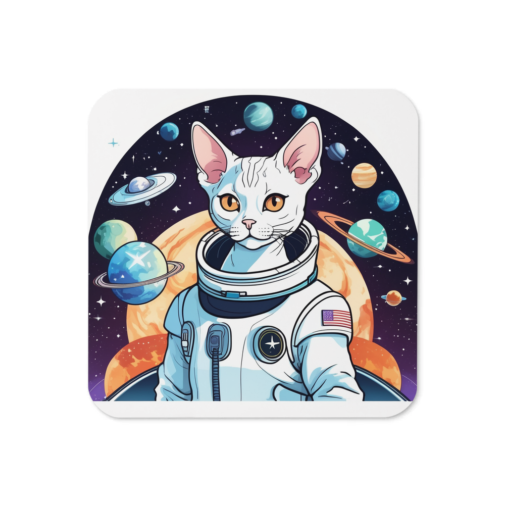 PugMug Custom White Devon Rex Cat Coaster