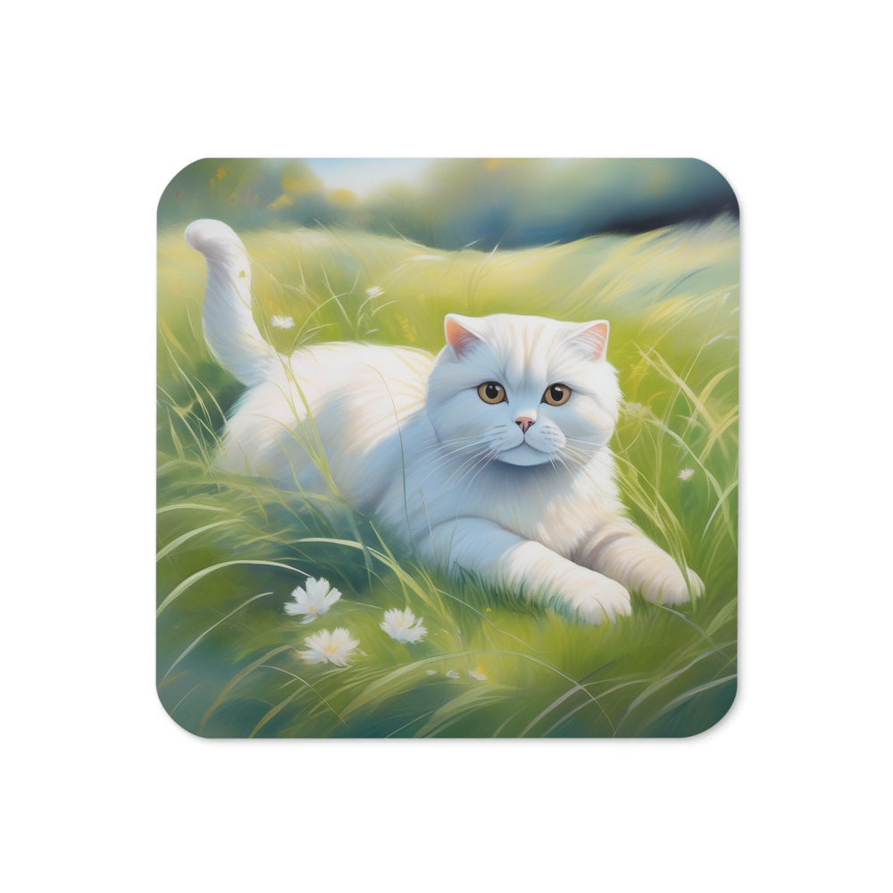 PugMug Custom White Scottish Fold Cat Coaster