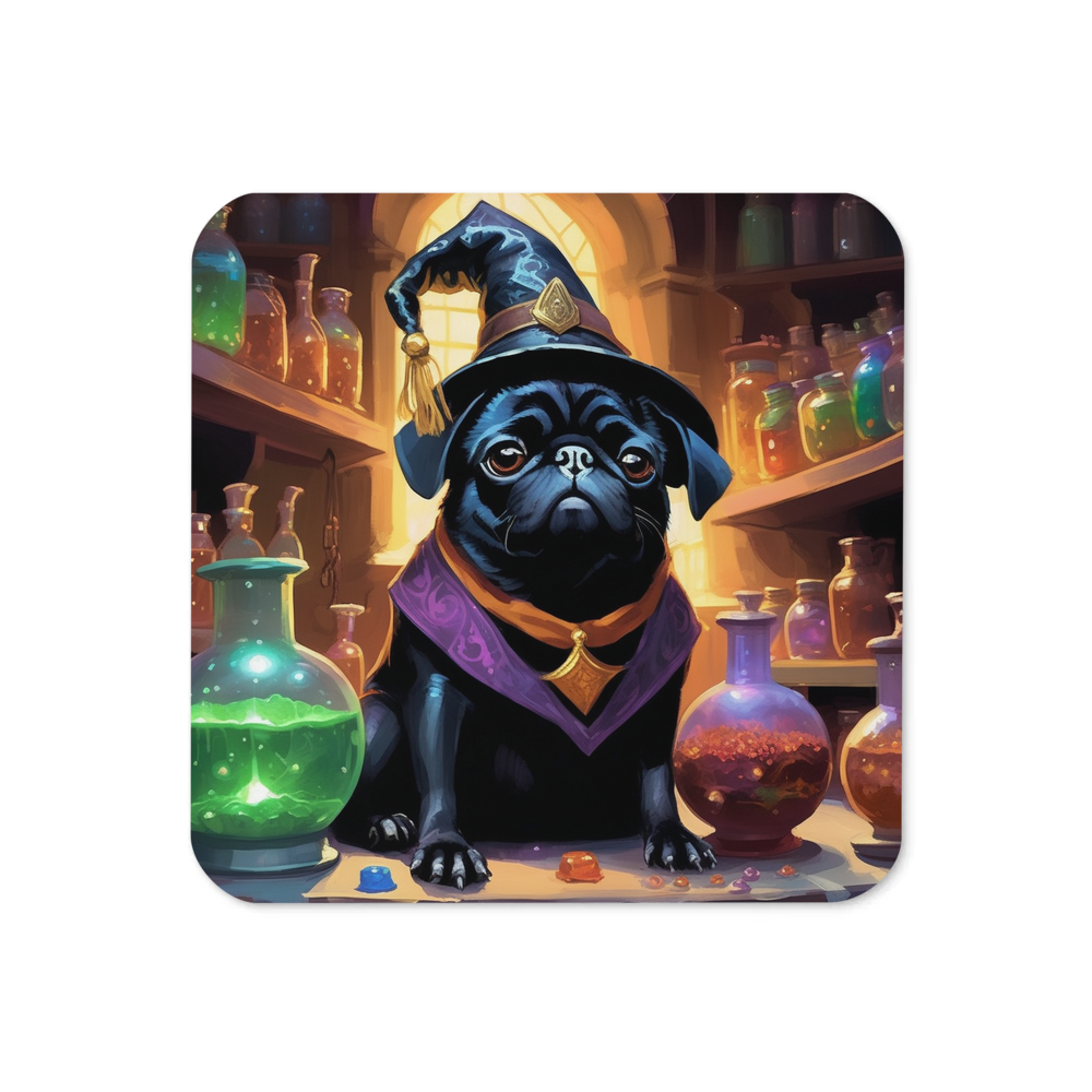 PugMug Custom Black Pug Coaster