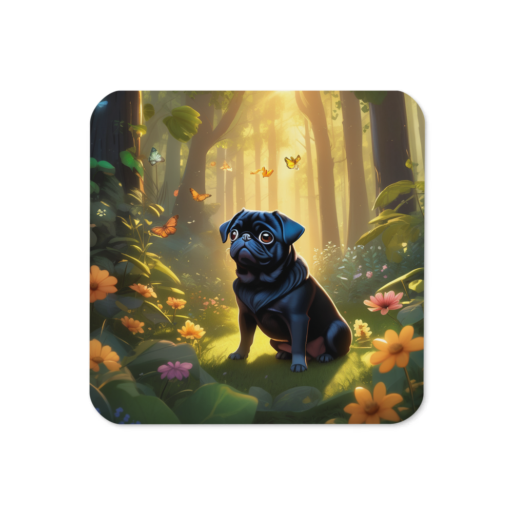 PugMug Custom Black Pug Coaster