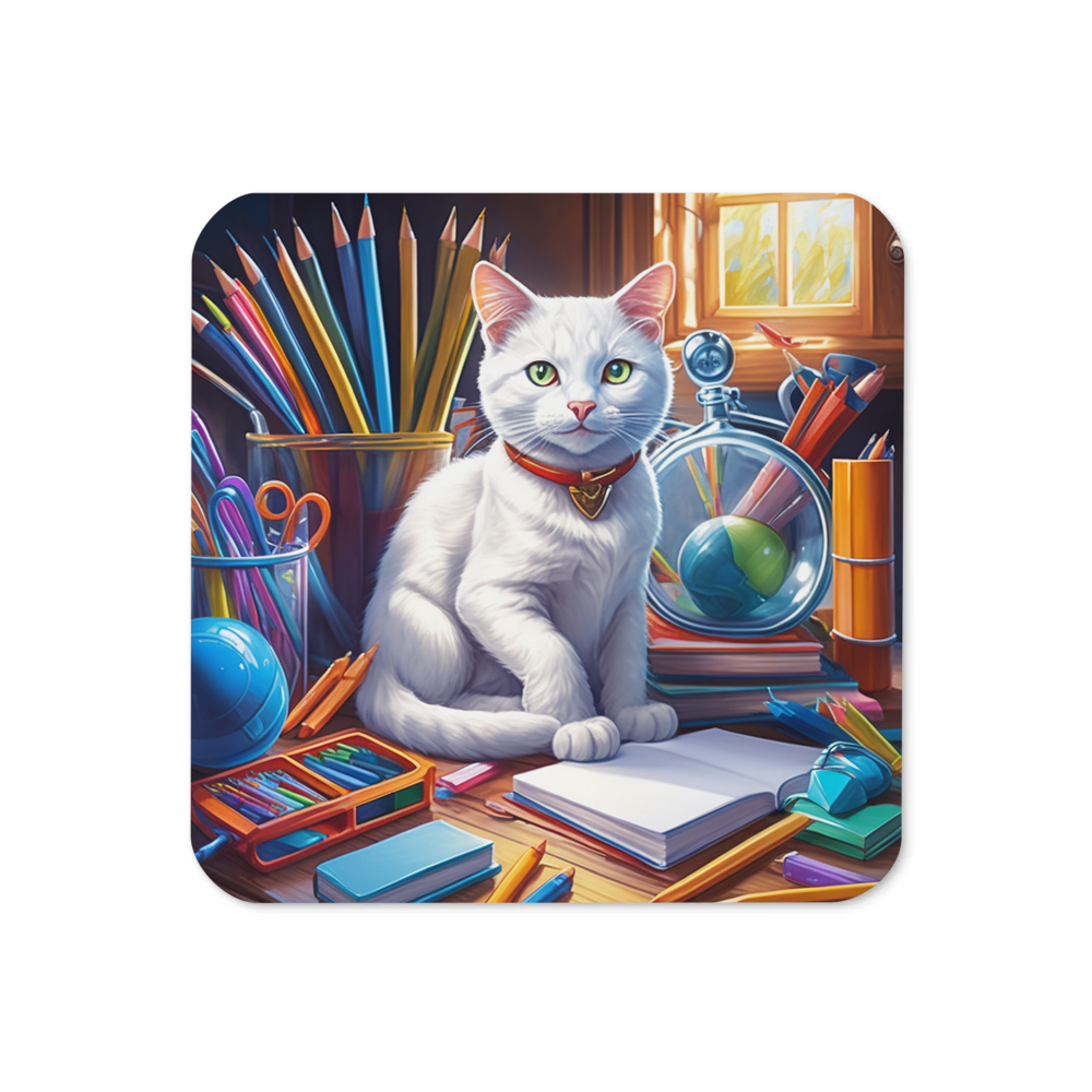 PugMug Custom White Companion Cat Coaster