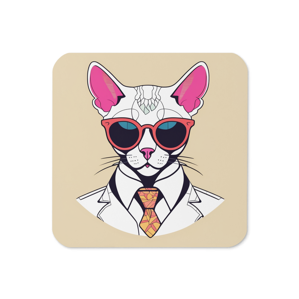 PugMug Custom White Devon Rex Cat Coaster