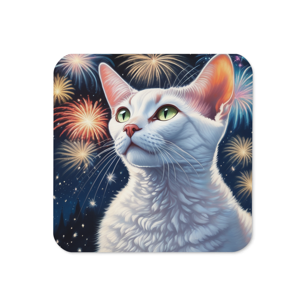 PugMug Custom White Devon Rex Cat Coaster