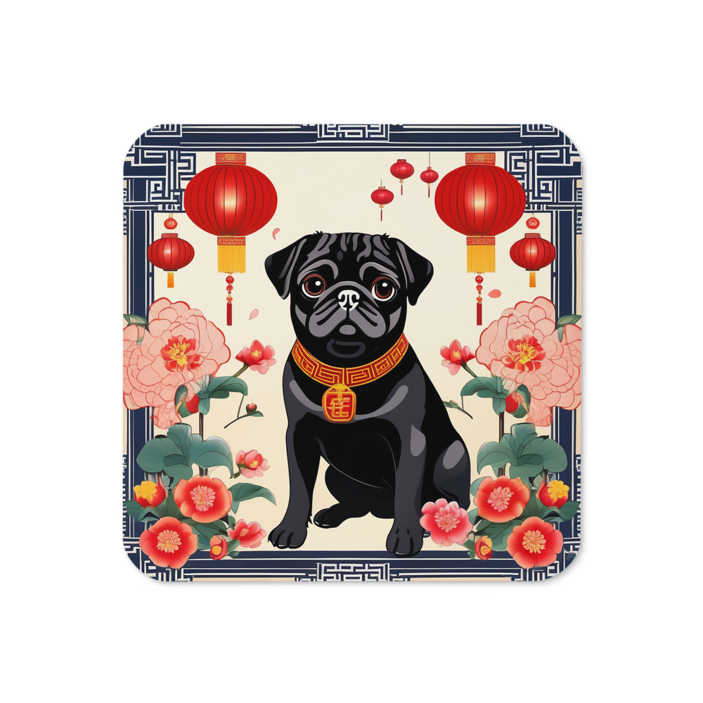 PugMug Custom Black Pug Coaster
