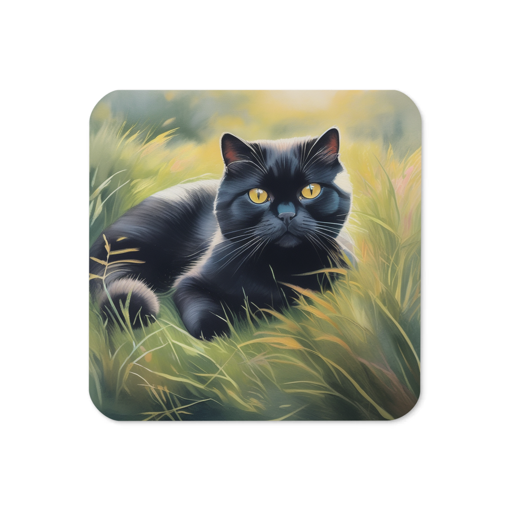 PugMug Custom Black Scottish Fold Cat Coaster