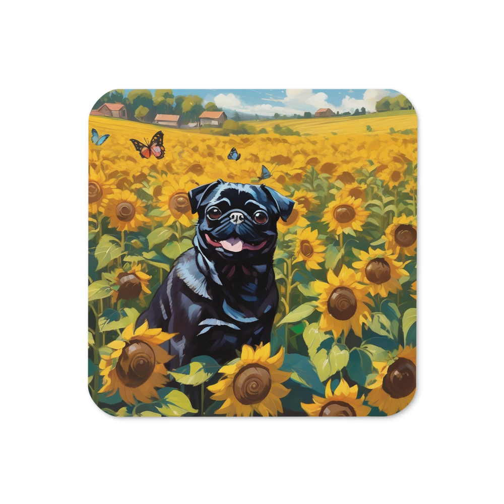 PugMug Custom Black Pug Coaster