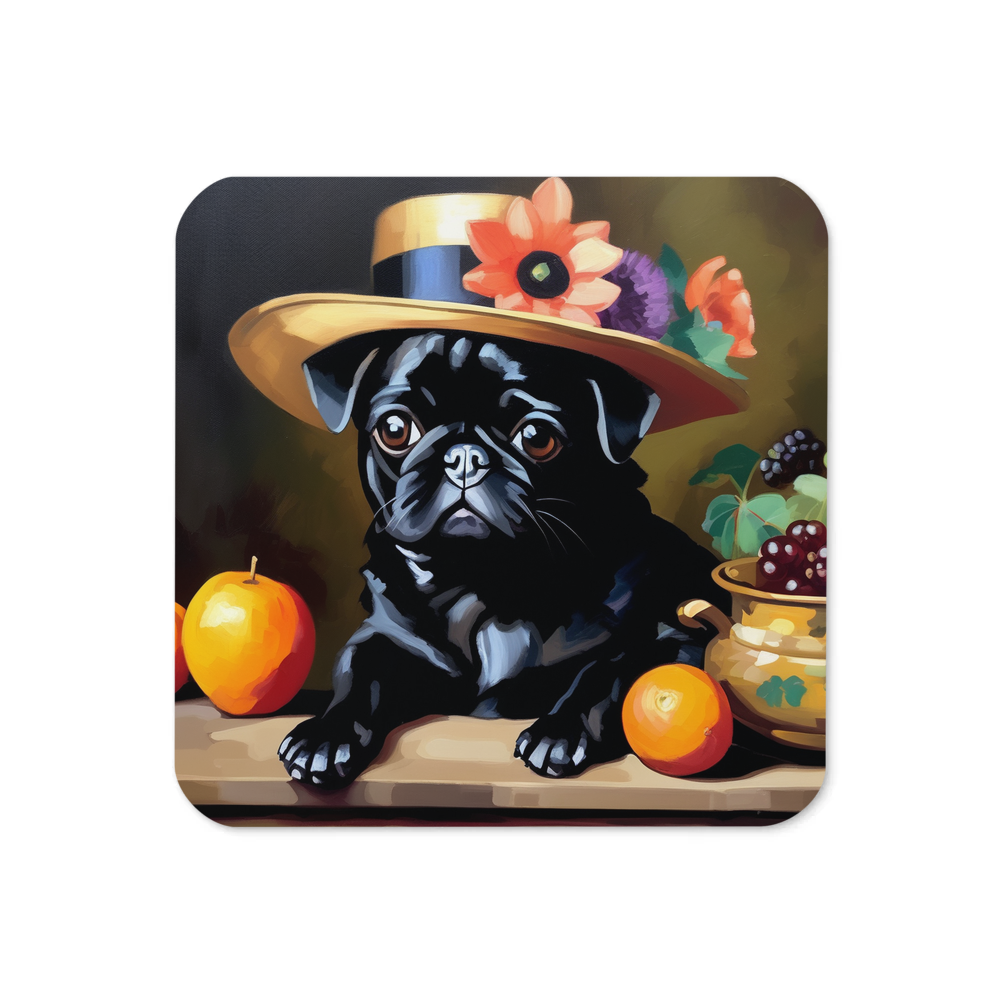 PugMug Custom Black Pug Coaster