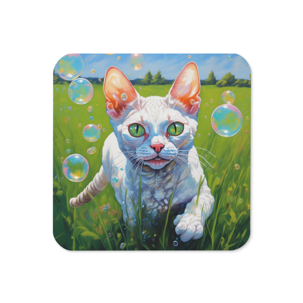 PugMug Custom White Devon Rex Cat Coaster