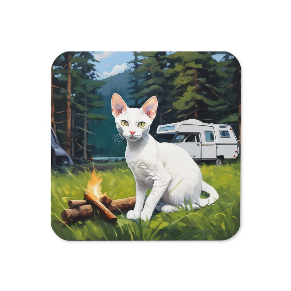 PugMug Custom White Devon Rex Cat Coaster