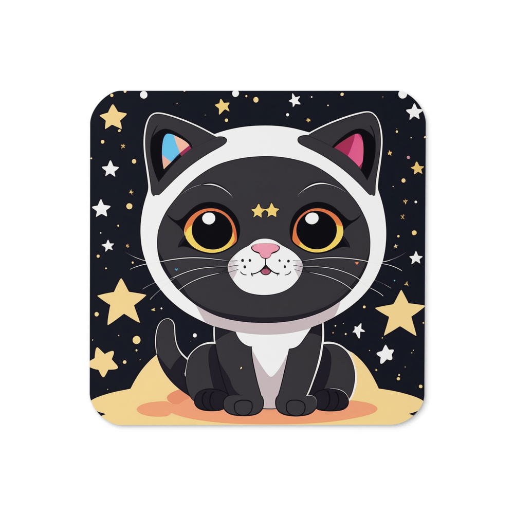 PugMug Custom Black Scottish Fold Cat Coaster