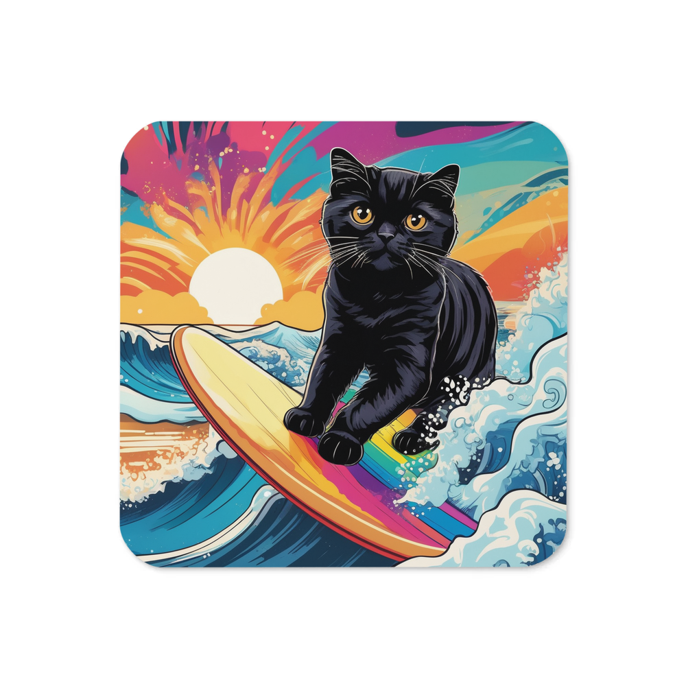 PugMug Custom Black Scottish Fold Cat Coaster