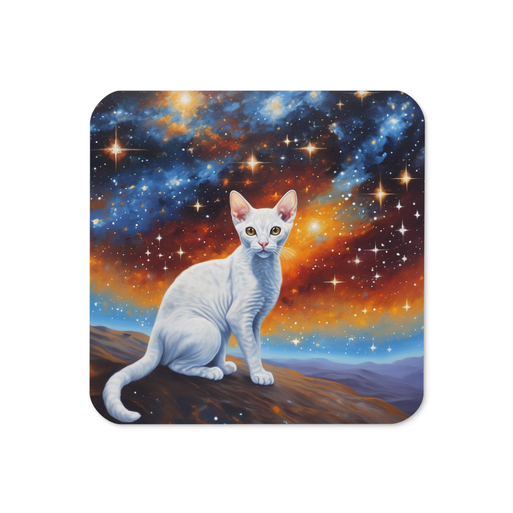 PugMug Custom White Devon Rex Cat Coaster