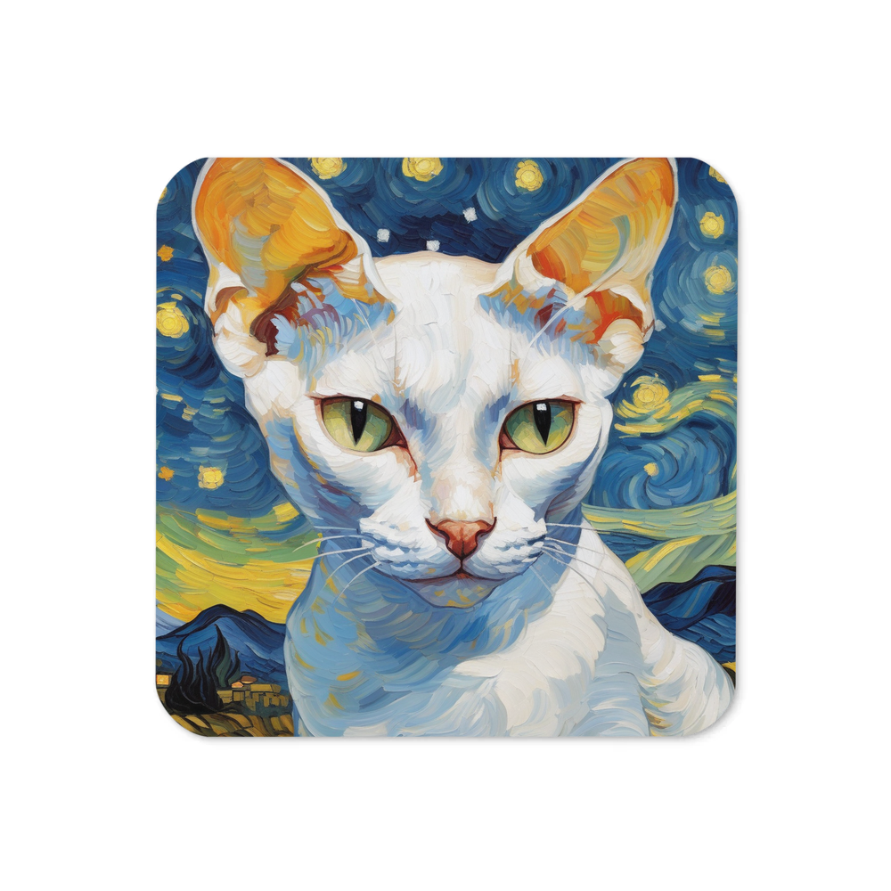 PugMug Custom White Devon Rex Cat Coaster