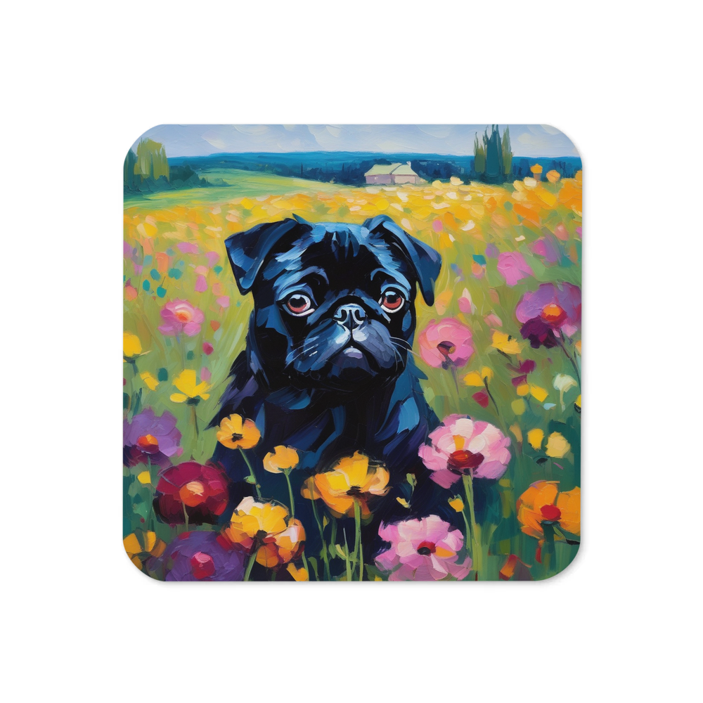 PugMug Custom Black Pug Coaster