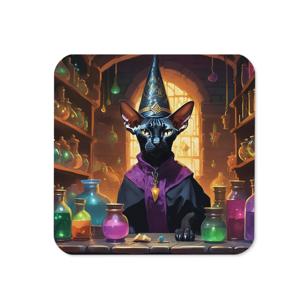 PugMug Custom Black Sphynx Cat Coaster