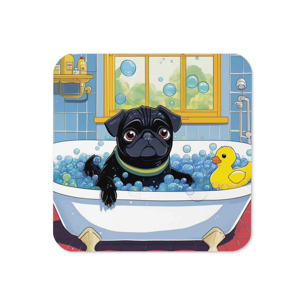 PugMug Custom Black Pug Coaster