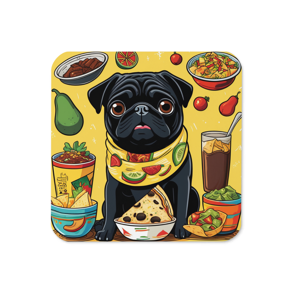 PugMug Custom Black Pug Coaster
