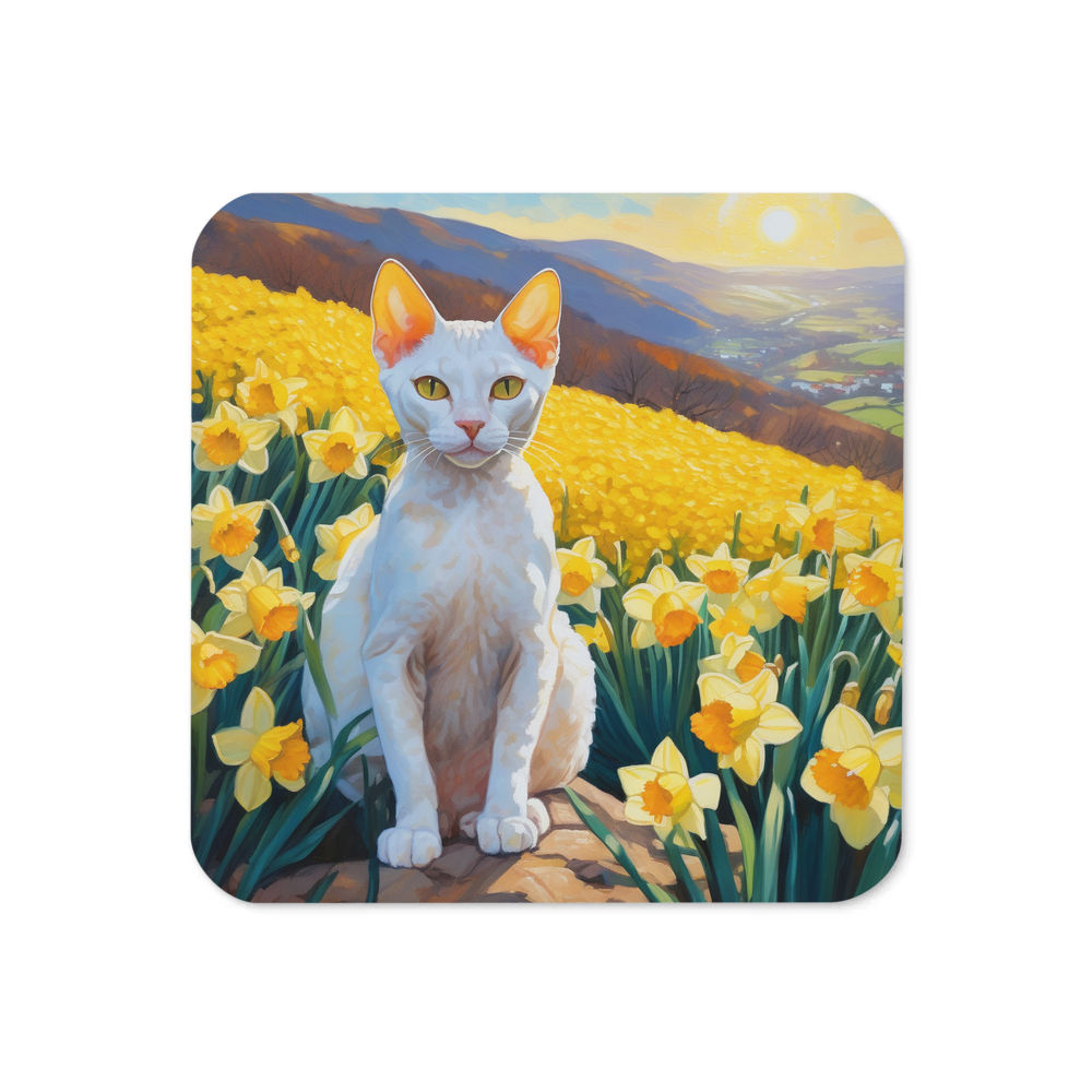PugMug Custom White Devon Rex Cat Coaster
