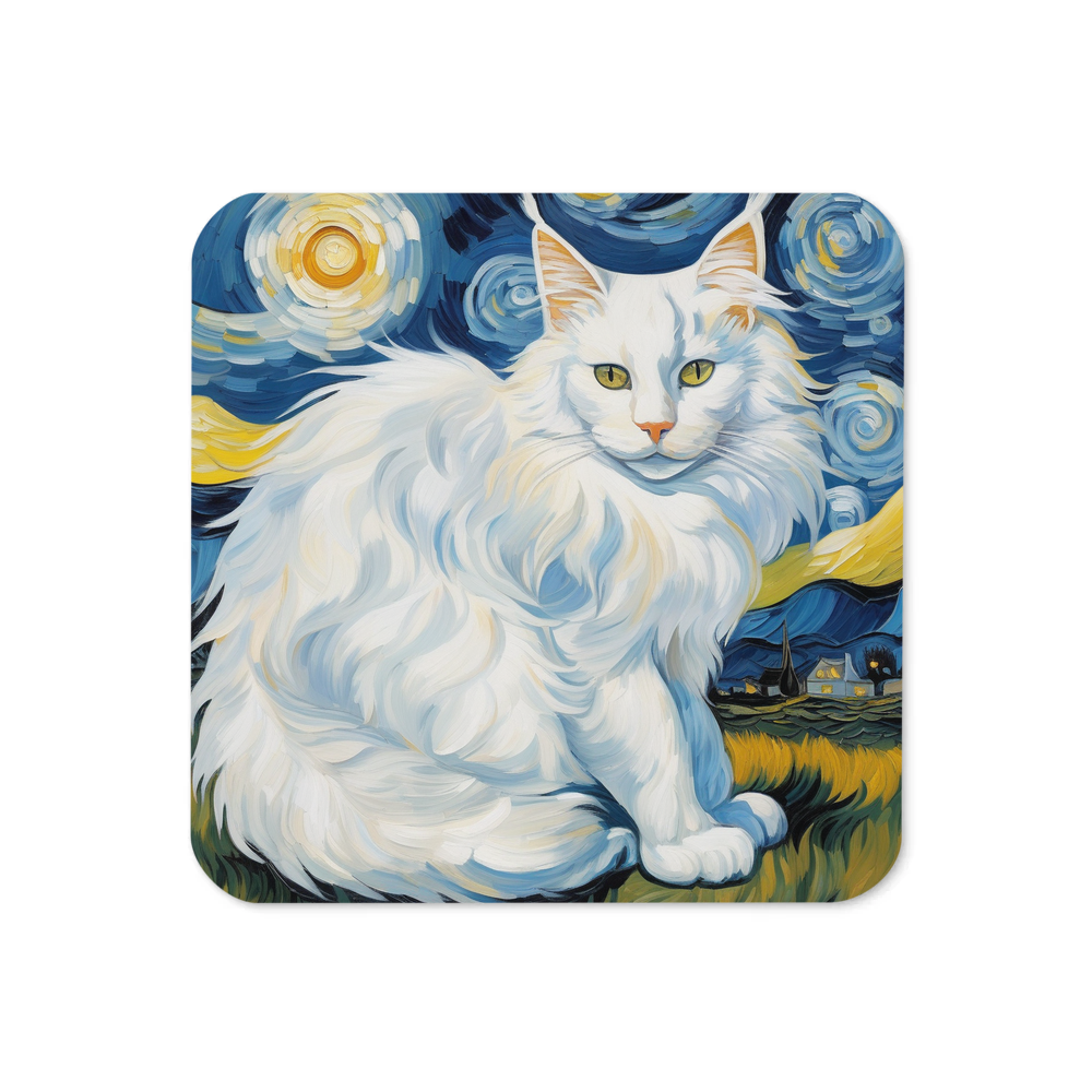 PugMug Custom White Maine Coon Cat Coaster