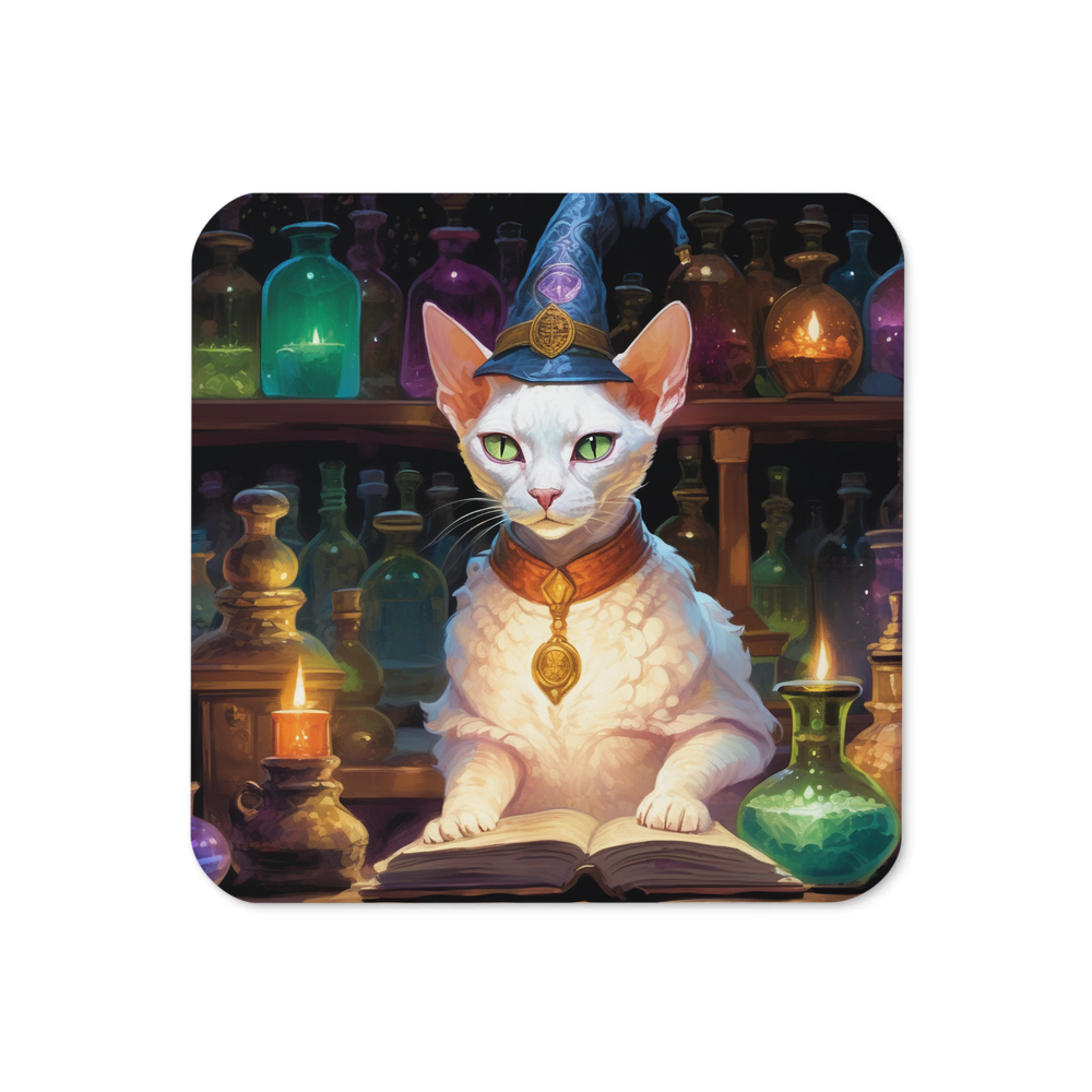 PugMug Custom White Devon Rex Cat Coaster