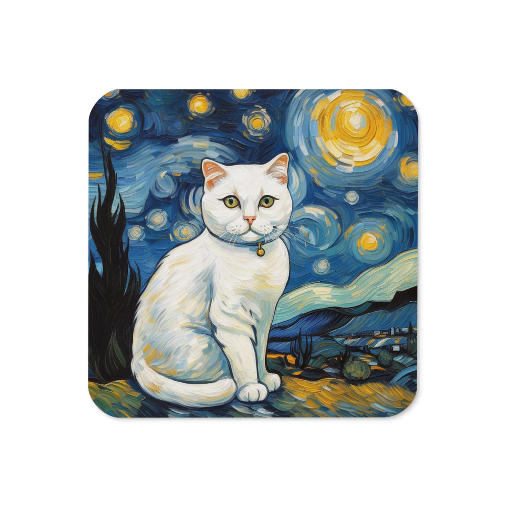 PugMug Custom White Scottish Fold Cat Coaster