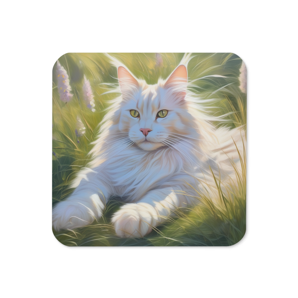 PugMug Custom White Maine Coon Cat Coaster