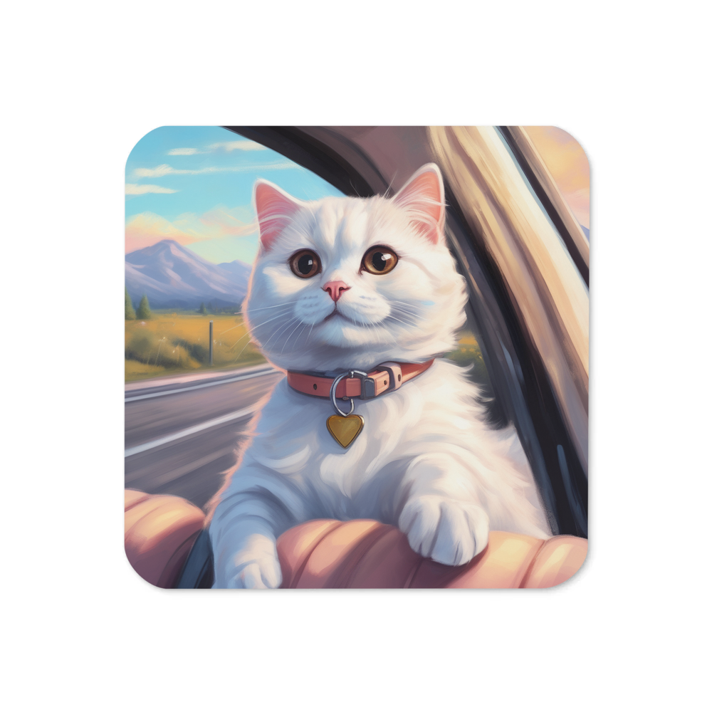 PugMug Custom White Scottish Fold Cat Coaster