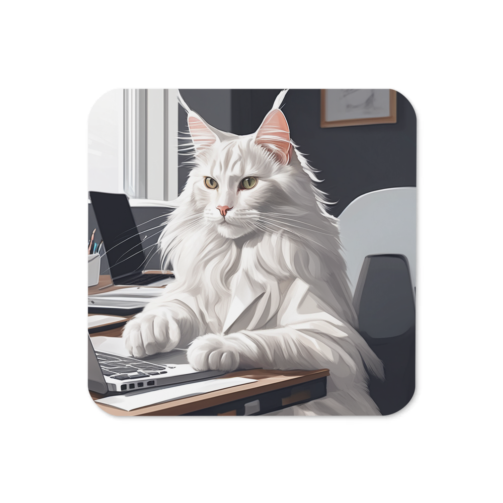 PugMug Custom White Maine Coon Cat Coaster