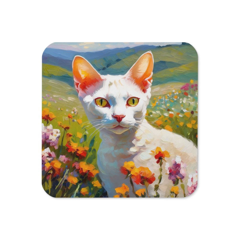 PugMug Custom White Devon Rex Cat Coaster