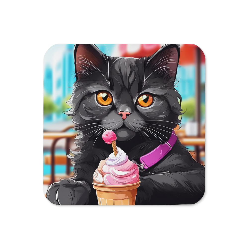 PugMug Custom Black Scottish Fold Cat Coaster