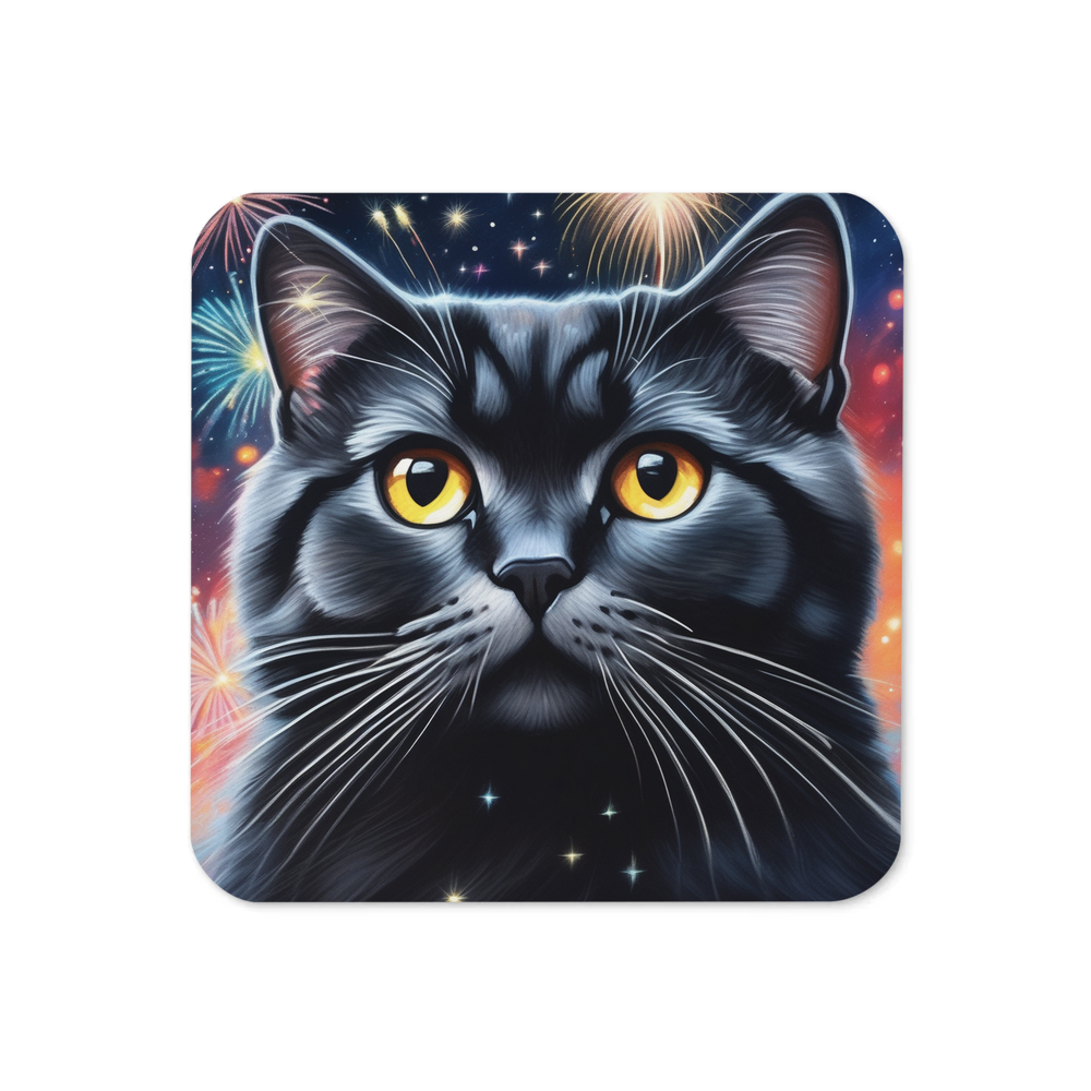 PugMug Custom Black Scottish Fold Cat Coaster