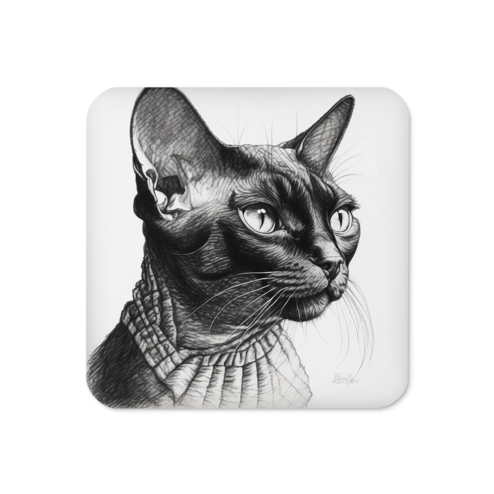 PugMug Custom Black Devon Rex Cat Coaster