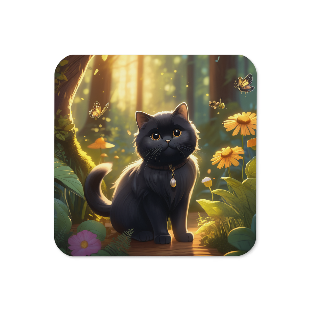 PugMug Custom Black Scottish Fold Cat Coaster