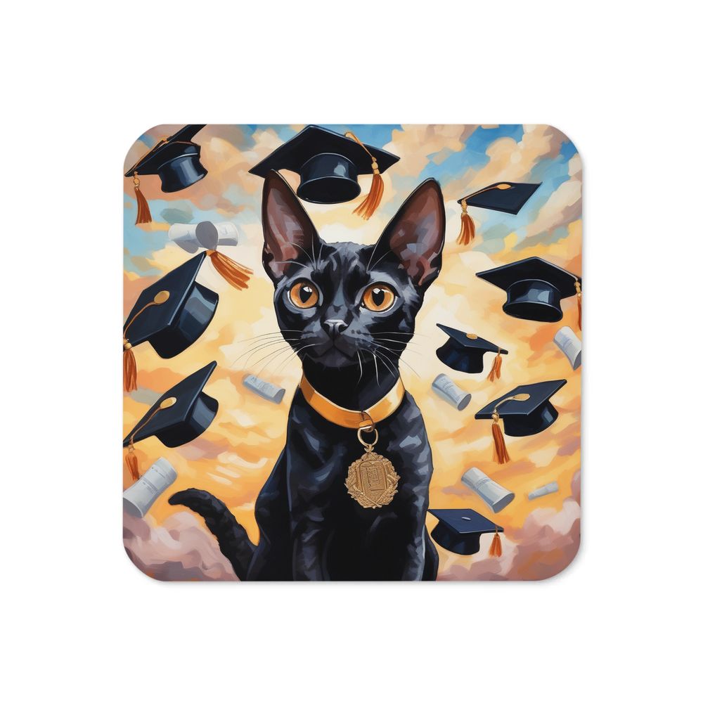 PugMug Custom Black Devon Rex Cat Coaster