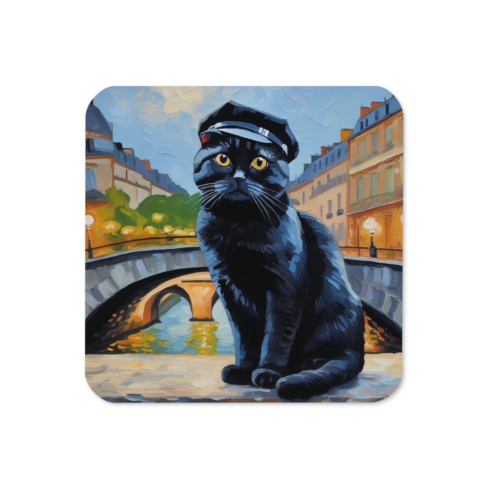 PugMug Custom Black Scottish Fold Cat Coaster
