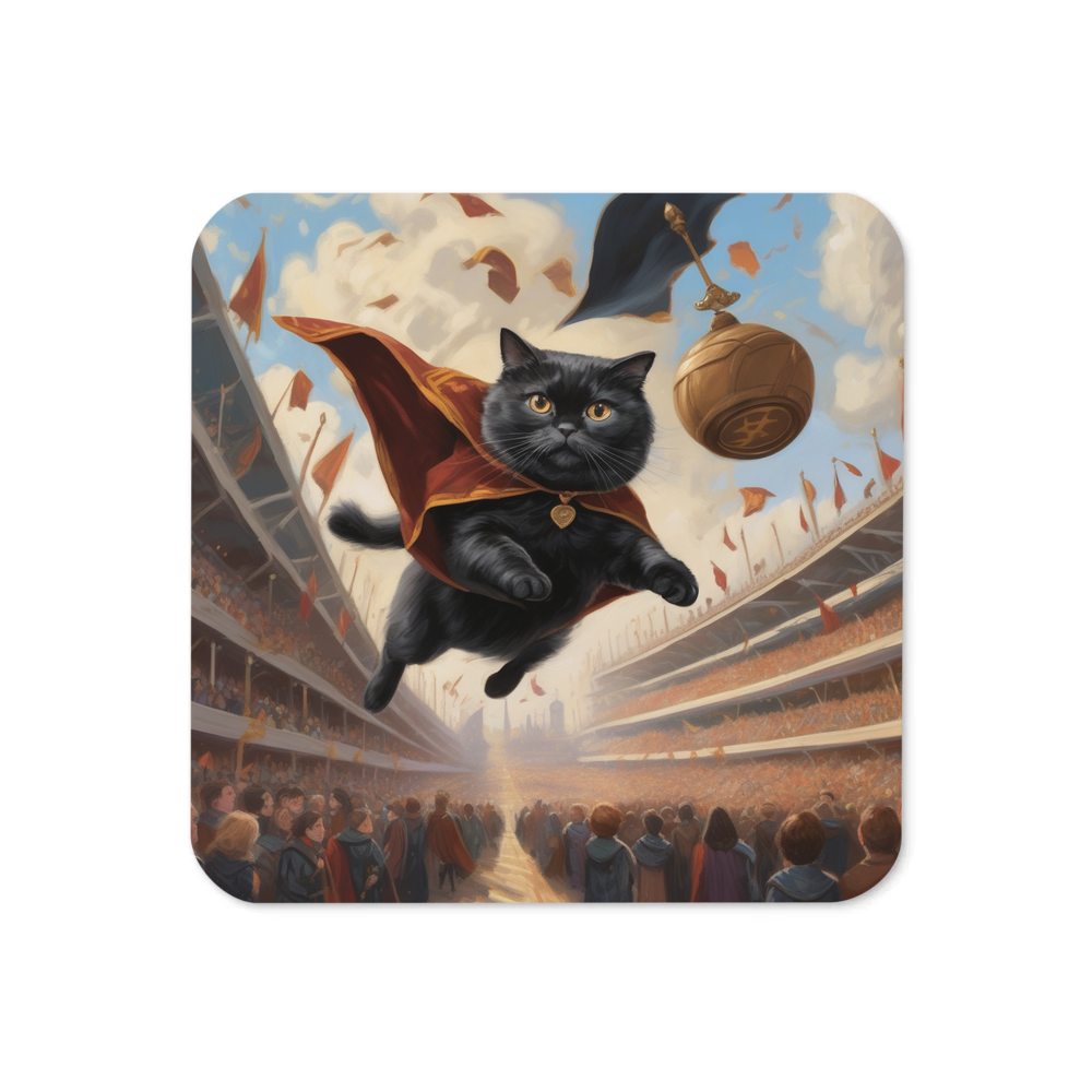 PugMug Custom Black Scottish Fold Cat Coaster