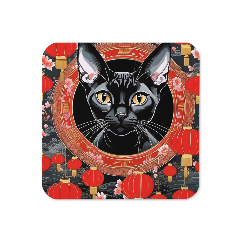 PugMug Custom Black Devon Rex Cat Coaster