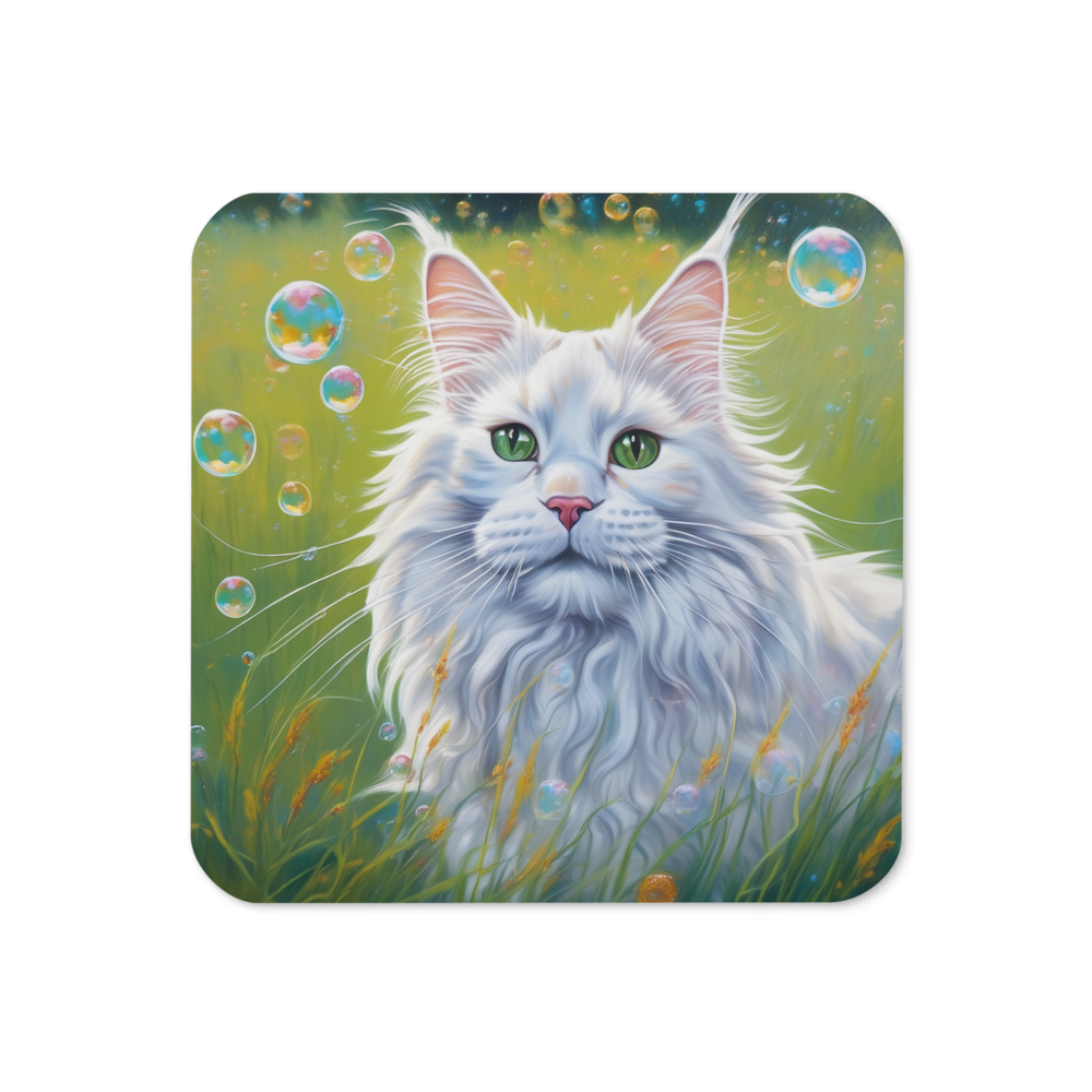 PugMug Custom White Maine Coon Cat Coaster