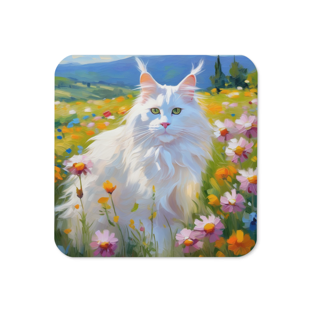 PugMug Custom White Maine Coon Cat Coaster