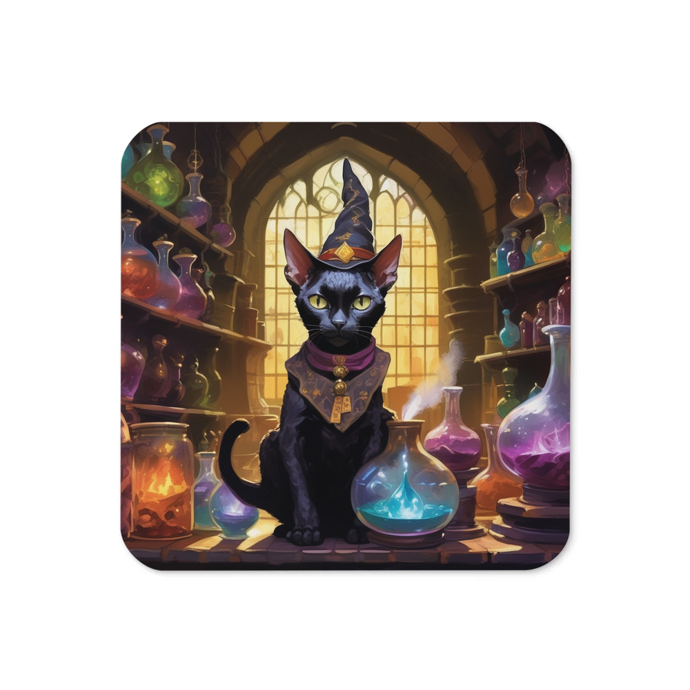 PugMug Custom Black Devon Rex Cat Coaster