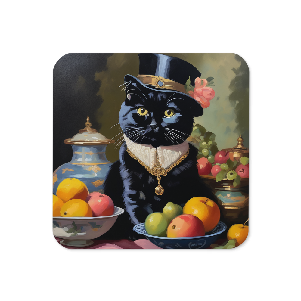 PugMug Custom Black Scottish Fold Cat Coaster