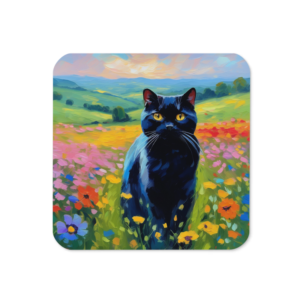 PugMug Custom Black Scottish Fold Cat Coaster
