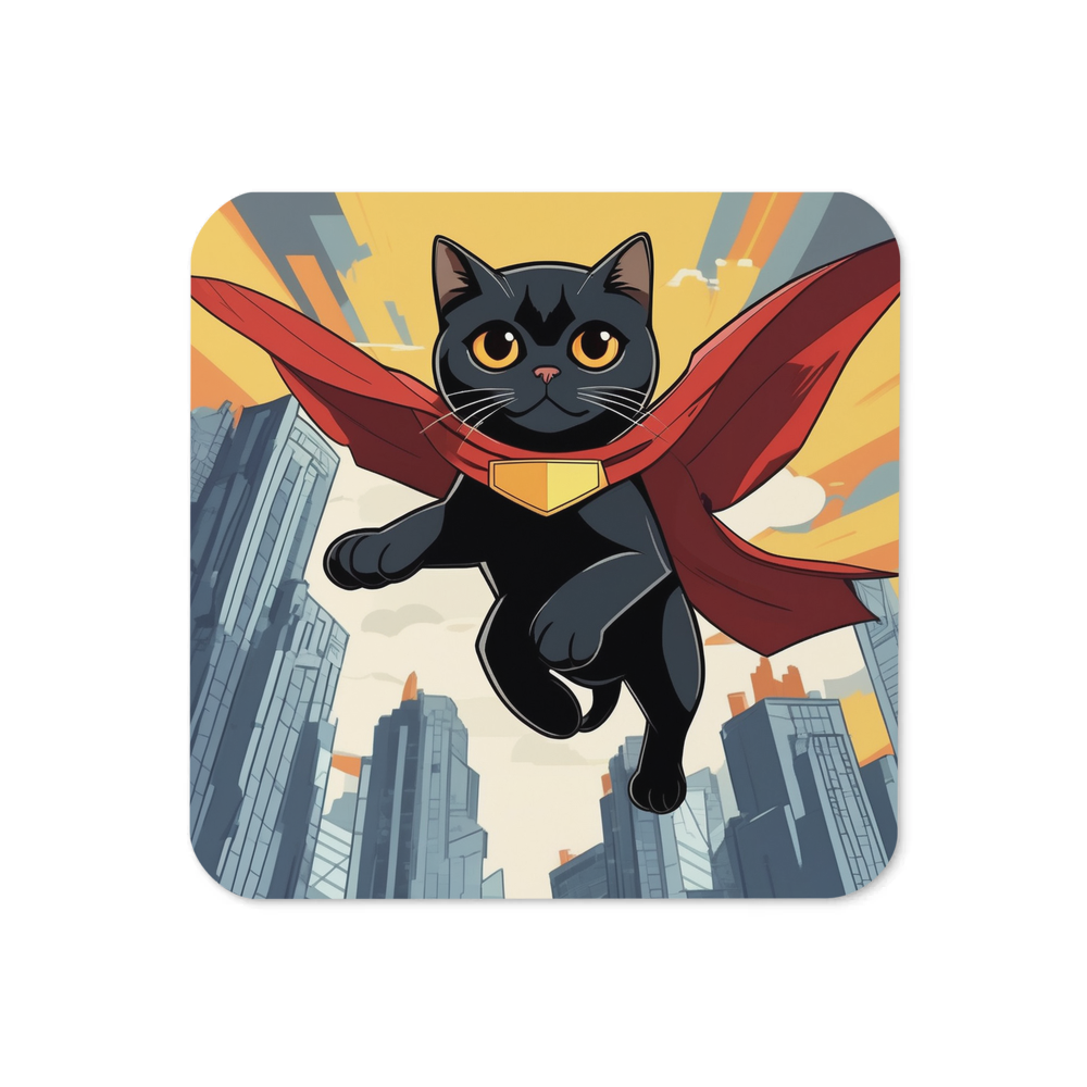 PugMug Custom Black Scottish Fold Cat Coaster