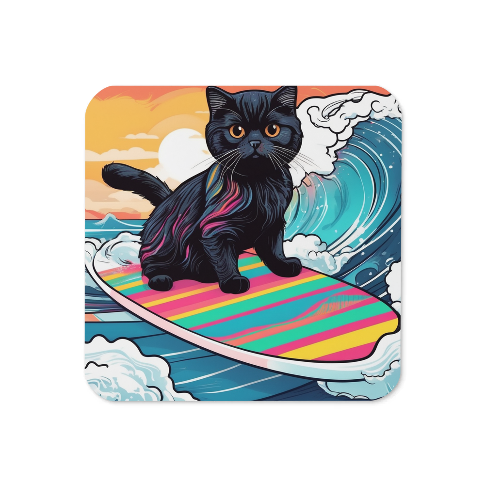 PugMug Custom Black Scottish Fold Cat Coaster