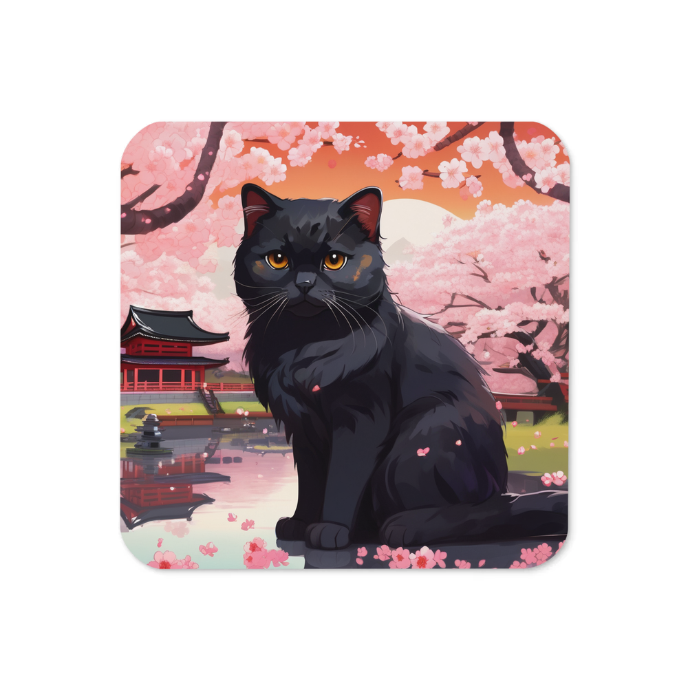 PugMug Custom Black Scottish Fold Cat Coaster