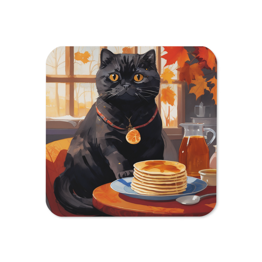 PugMug Custom Black Scottish Fold Cat Coaster