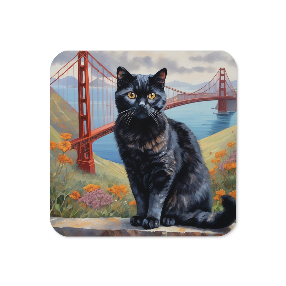PugMug Custom Black Scottish Fold Cat Coaster